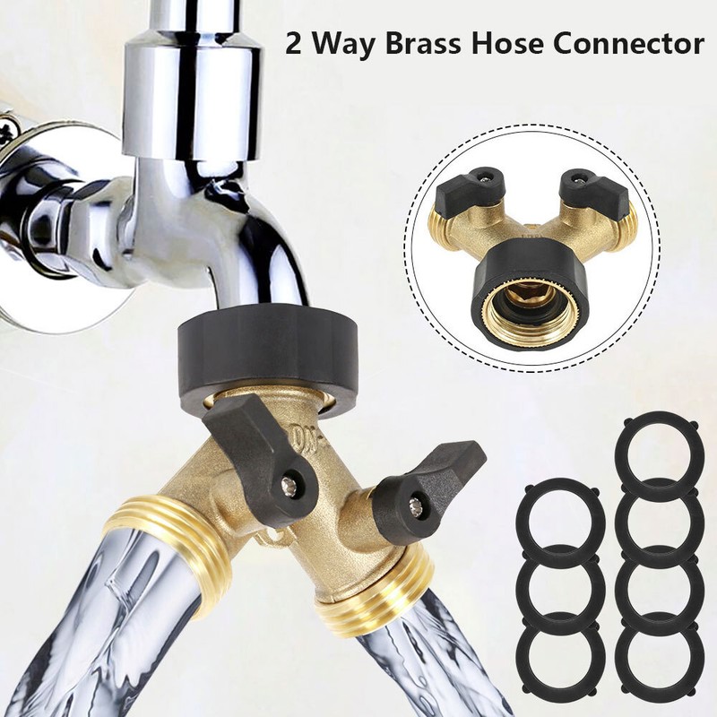 Splitter Brass Double Two Way Tap Connector Adaptor Garden Tool