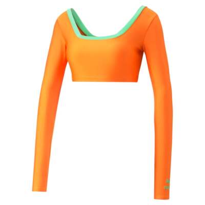 

Puma Lipa X Укороченная футболка с круглым вырезом и длинным рукавом Женские оранжевые повседневные топы 536, Оранжевый