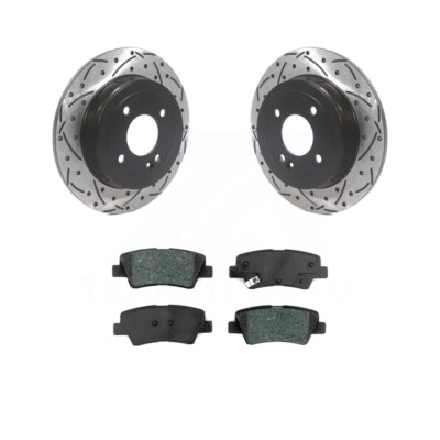 KDS Rear Drilled Slot Brake Rotors Semi-Metallic Pad for Hyundai Accent Kia Rio