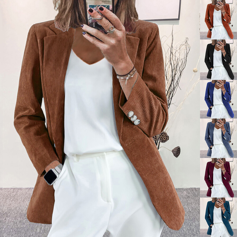 Womens Velvet Lapel Blazer Suit Ladies OL Work Open Coat Office Jacket Outwear