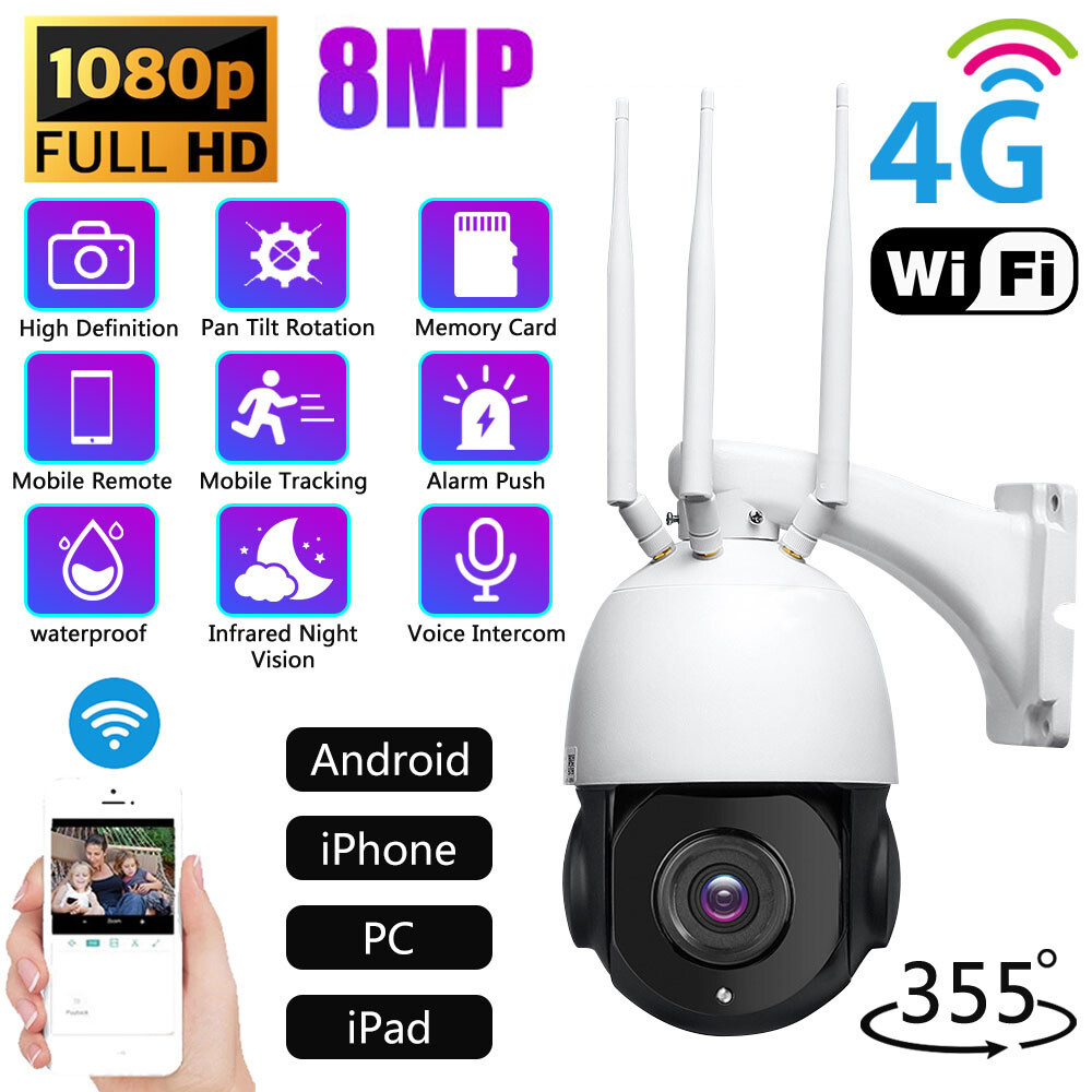 8MP 4K Audio PTZ 4G Security Camera HD Outdoor Night Vision 30x Zoom CCTV Home
