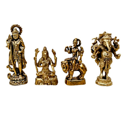 Murugan Shiva Ganesh Durga Parvati Murti Family Hindu Amulet Mini Brass Statue
