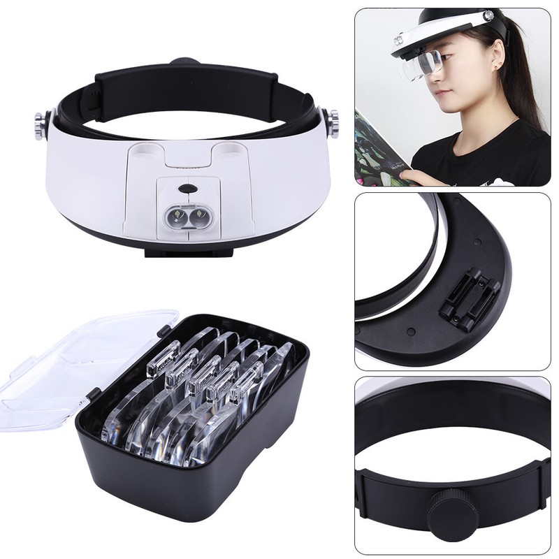 Profi 3 LED Licht Stirnlupe Kopflupe Lupenbrille Brillenlupe mit 5 Vergrößerungs