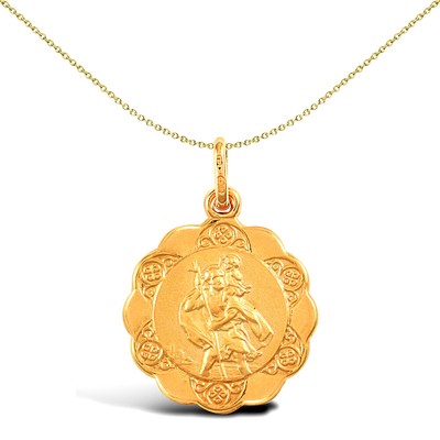 9ct Gold Jewelco London Scallop Edged St Christopher Medallion Pendant
