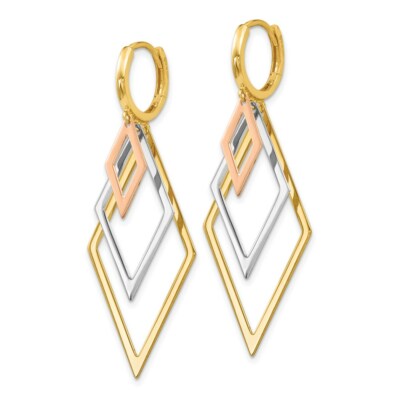 Pre-owned Superdealsforeverything Real 14kt Tri-color Dangle Hoop Earrings