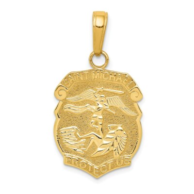 Pre-owned Superdealsforeverything Real 14kt Yellow Gold Saint Michael Medal Badge Pendant