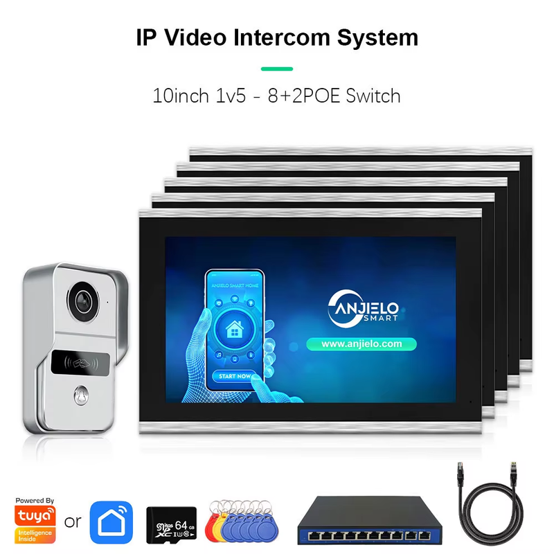 TUYA Smart IP Video Intercom System for 5 Rooms with 1080P AHD Color Monitor WiF