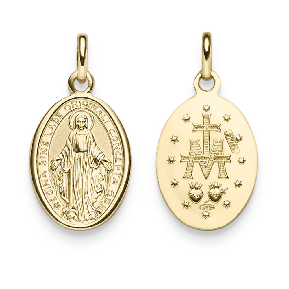 Anhänger 18x11,5mm Amulett mit Madonna Gravur Schrift 585 Gold Gelbgold