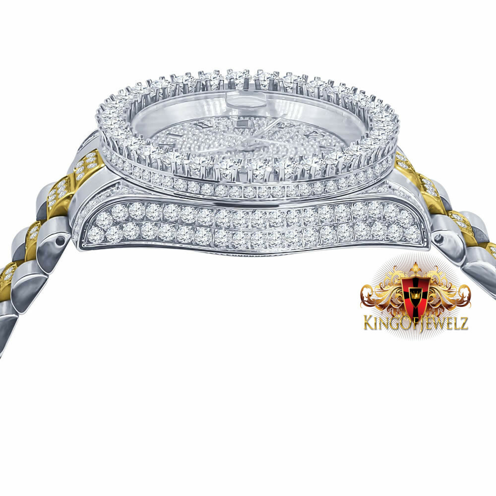 Pre-owned Blingmaster 2 Tone White Gold Tone Stainless Steel Presidential Watch 41mm Simulated Diamond