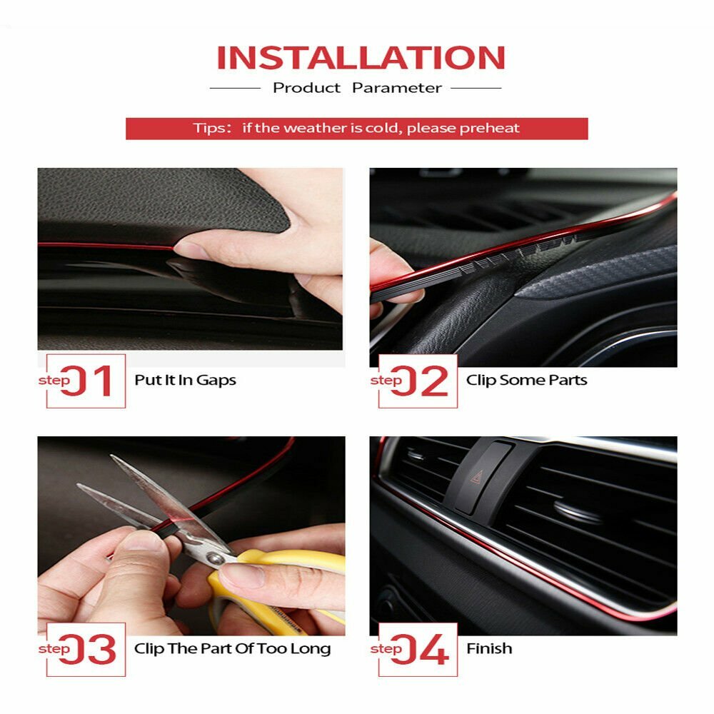 5M Car Interior Door Gap Edge Line Molding Trim Strip Decorate Red Accessories