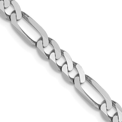 Pre-owned Skyjewelers Real 14k White Gold 4mm Flat Figaro Chain; 18 Inch; Lobster Clasp