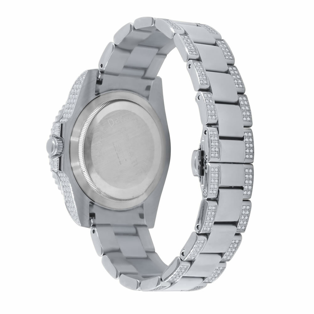 Pre-owned Bling Master Mens Solid Steel 18k White Gold Simulated Diamond 40mm Presidential Watch W/date
