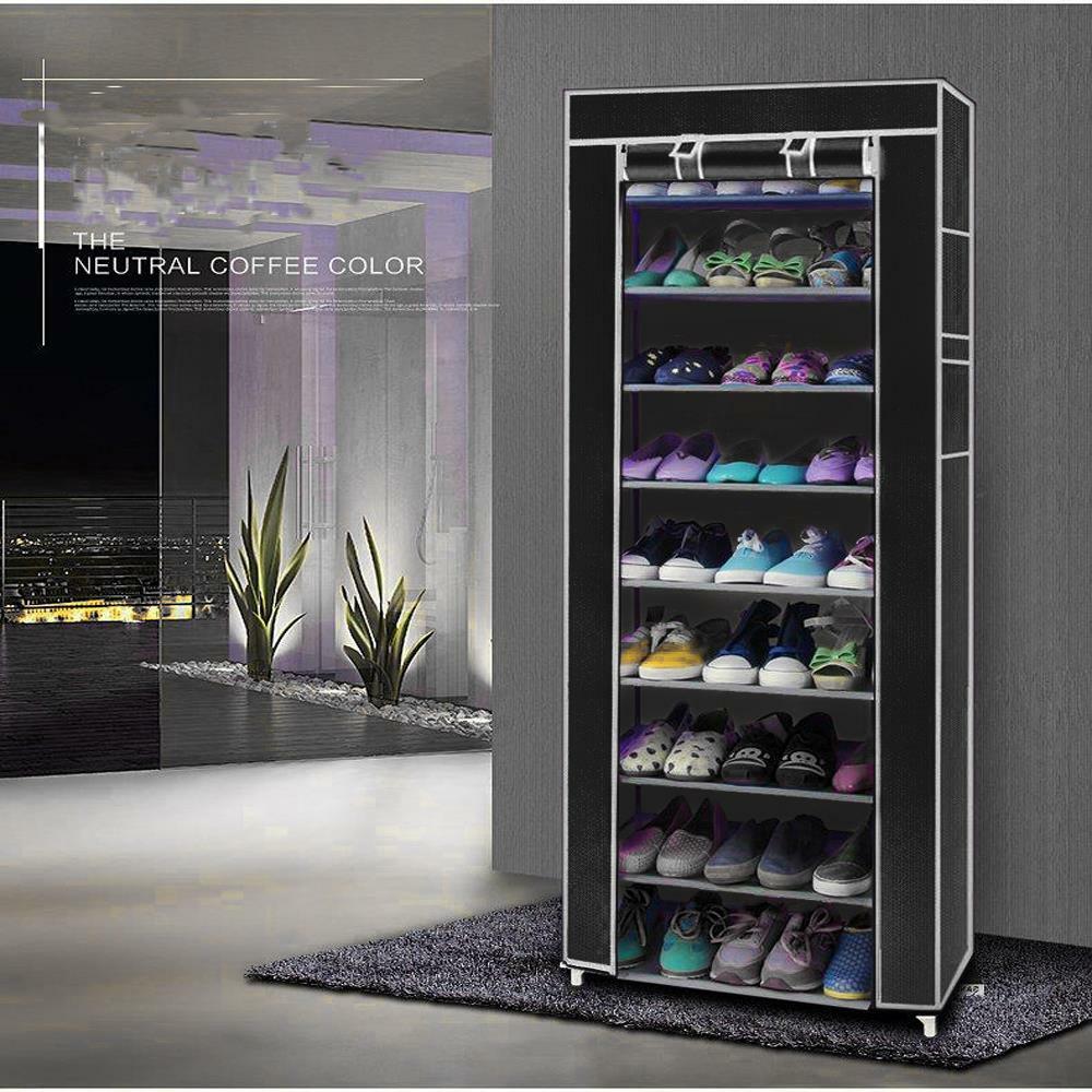 New 10 Tier Shoe Rack Shelf Standing Clost Cabinet Storage with Cover Black