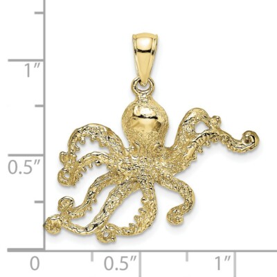 Pre-owned Skyjewelers Real 10kt Yellow Gold 2-d And Textured Octopus Charm