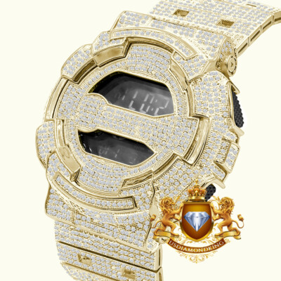 Pre-owned Usdiamondking Custom Casio G-shock Gd100 Yellow Gold Watch Simulated Diamond Adjustable Band