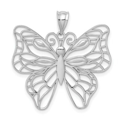 Pre-owned Superdealsforeverything Real 14kt White Gold Polished Large Butterfly Pendant