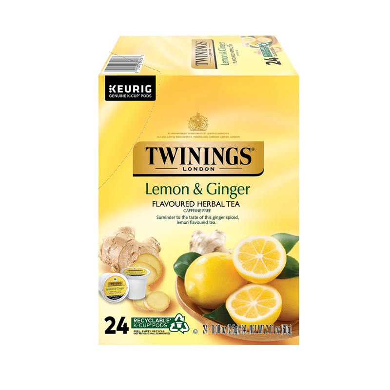 Twinings Lemon & Ginger K-Cup® Pods for Keurig, Caffeine Free Herbal Tea, 24 Cou
