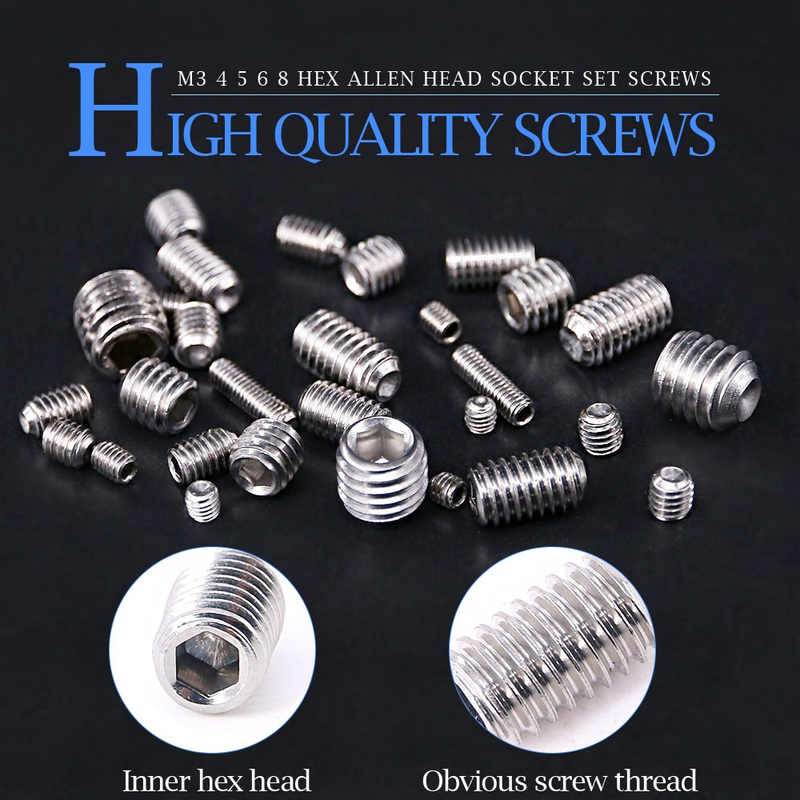 200-Piece M3 4 5 6 8 Hex Allen Head Socket Set Screw Assortment Kit (304 Stainle