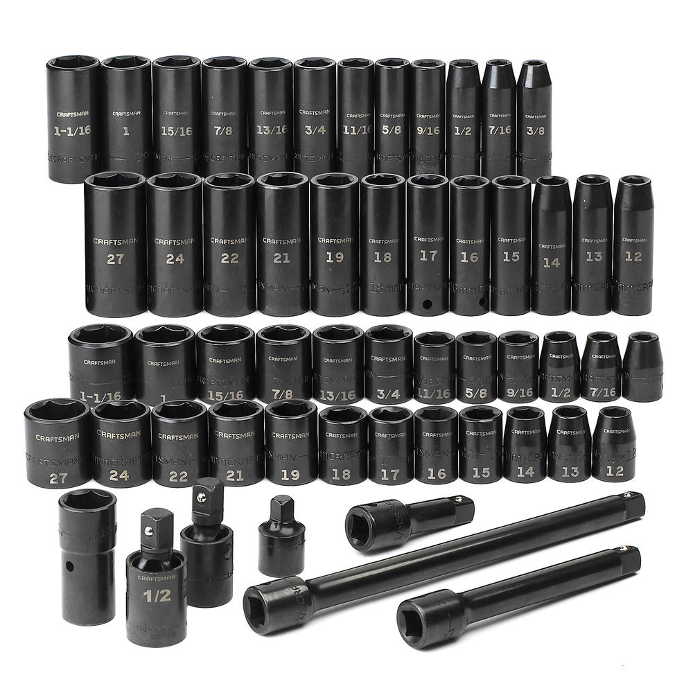 New Craftsman 54 Pc 1/2 In Drive Impact Socket Set Mm Metric Sae 52 55