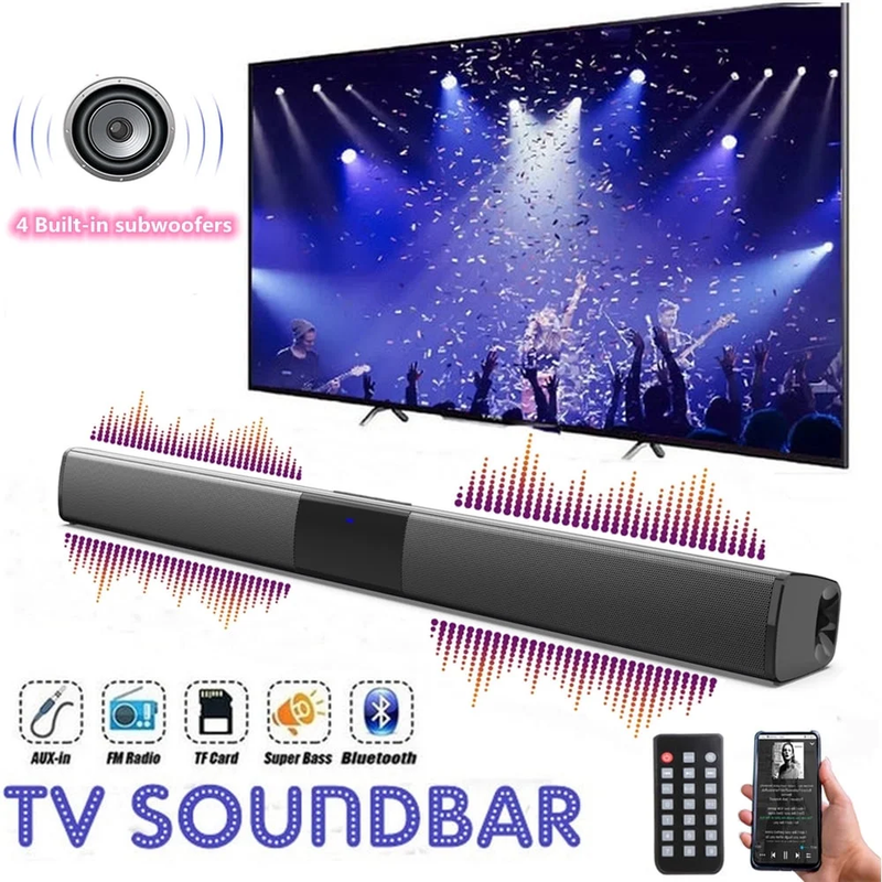 Sound Bar, 22 Inch Bluetooth TV Speaker with Remote & 4 Built-In Subwoofers, TF