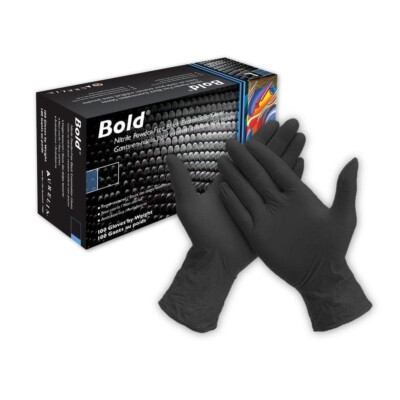 1000 Black XS Nitrile Exam Gloves Extra Small 5 mil Aurelia Bold Medical Grip