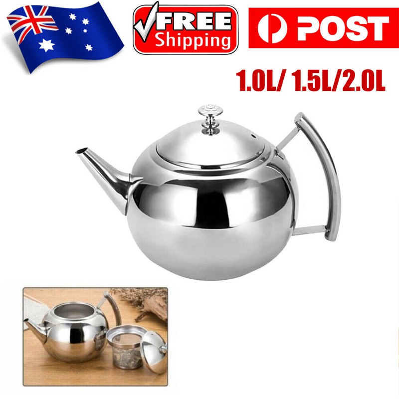 1l/1.5l/2l Stainless Steel Teapot Coffee Pot Kettle & Tea Leaf Filter Infuser Au