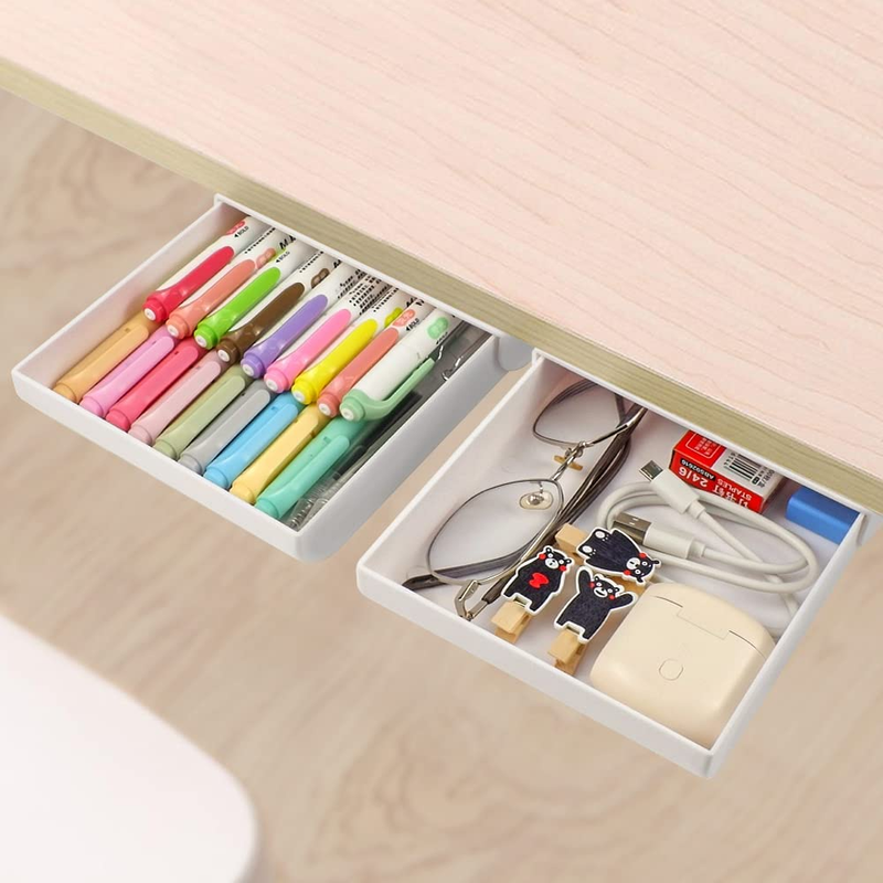 2 Pack under Desk Drawer Organizer Slide Out Pencil Holder D