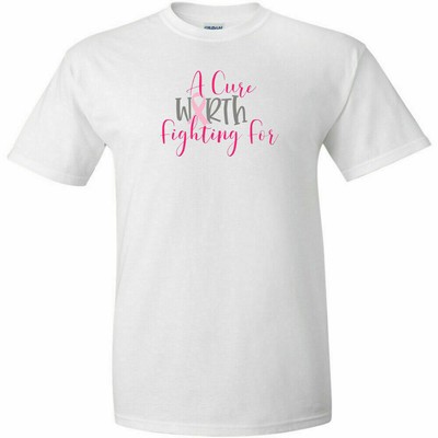 A Cure Worth Fighting For Logo 2 Breast Cancer Awareness T Shirt Ribbon White