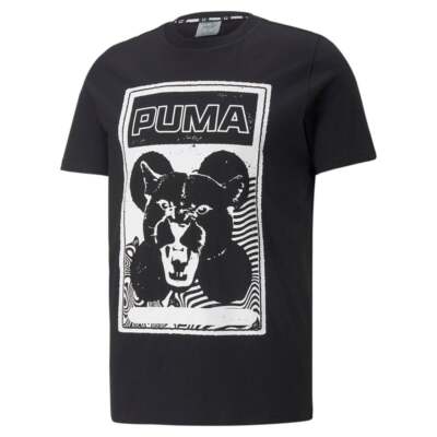 

Puma Timeout Graphic Crew Neck Футболка с коротким рукавом Мужские черные повседневные топы 536481, Черный, Puma Timeout Graphic Crew Neck Short Sleeve TShirt