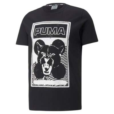 Puma Timeout Graphic Crew Neck Футболка с коротким рукавом Мужские черные повседневные топы 536481