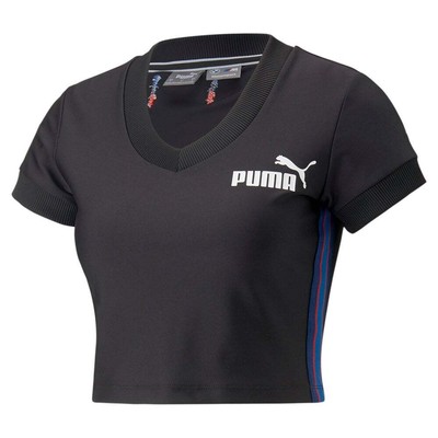 

Puma Bmw Mms Заявление V Шеи Короткие рукава Футболка Женская Размер  Случайные Топы 538, Черный