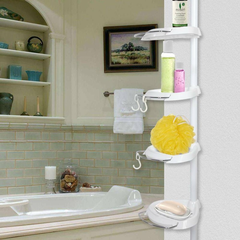 4 Tier Adjustable Telescopic Bathroom Corner Shower Shelf Stand Caddy