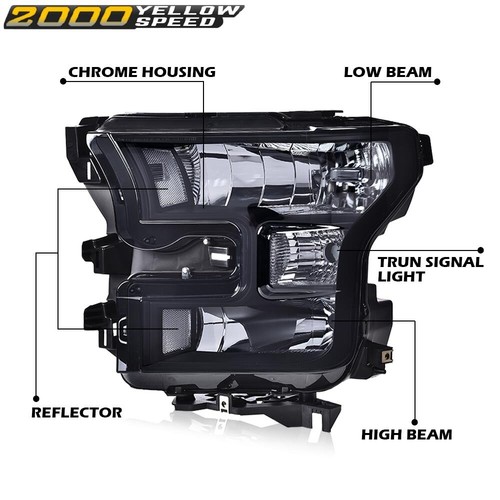 Fit For 2015-2017 Ford F150 Smoke Lens Headlights Clear Headlamps Left+Right 