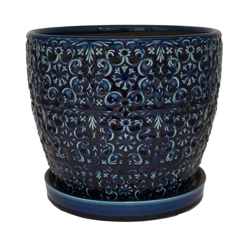 10 in. Dia Blue Mediterranean Bell Ceramic Planter Free Shipping