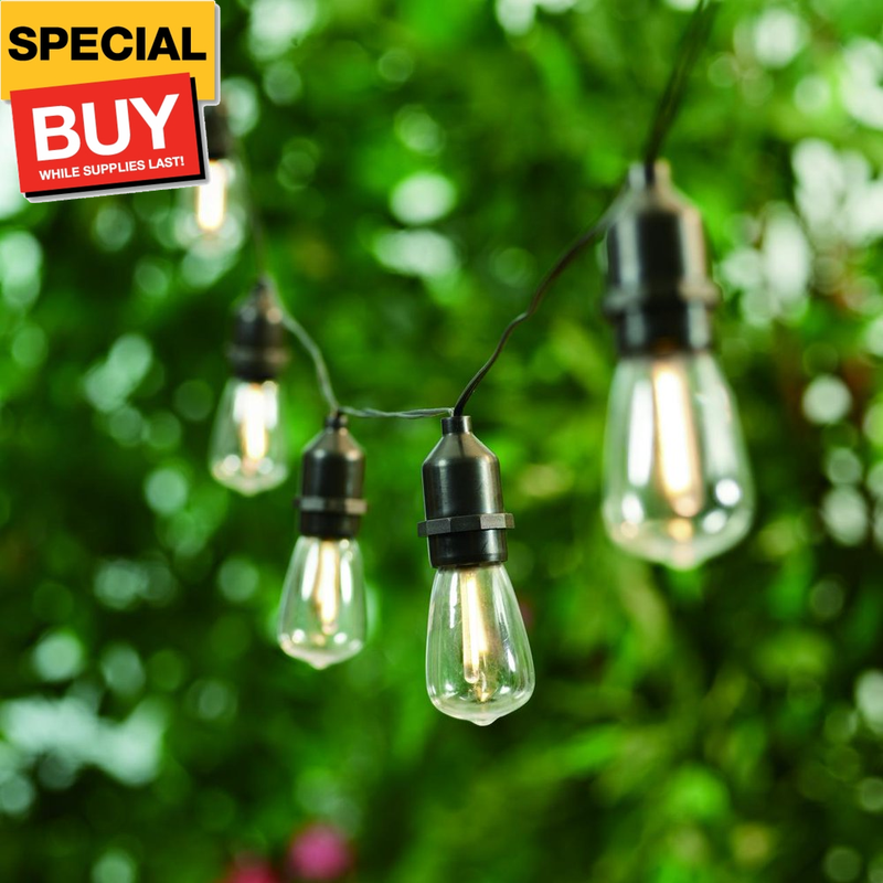 Better Homes & Gardens 15-Count Solar Powered Edison Outdoor String Lights, with