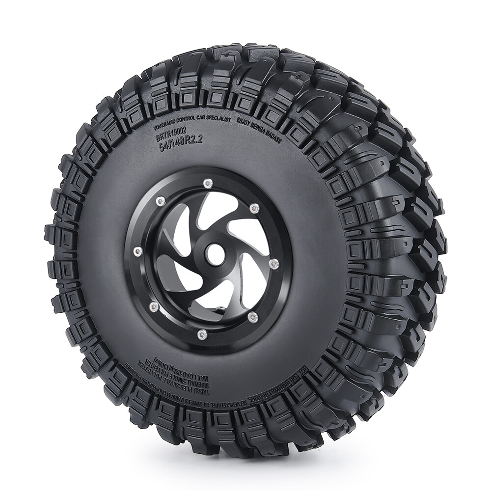FLYXM 2.2" Beadlock Buggy Wheel Rim with Tires 140mm for 1/10 RC Crawler Car