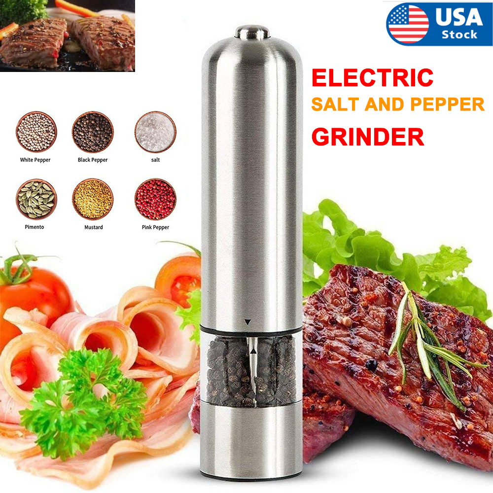 Electric Automatic Pepper and Salt Mill Grinder Stainless Steel Adjustable Home