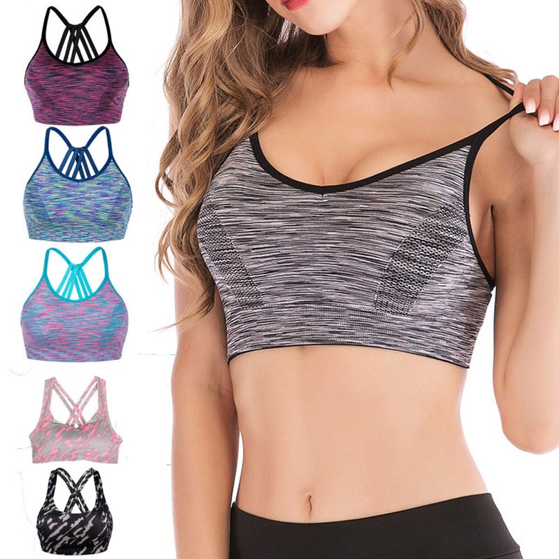 Women/'s Yoga Gym Bra Back Triple Criss Cross Caged Strappy Tops Bralette Padded