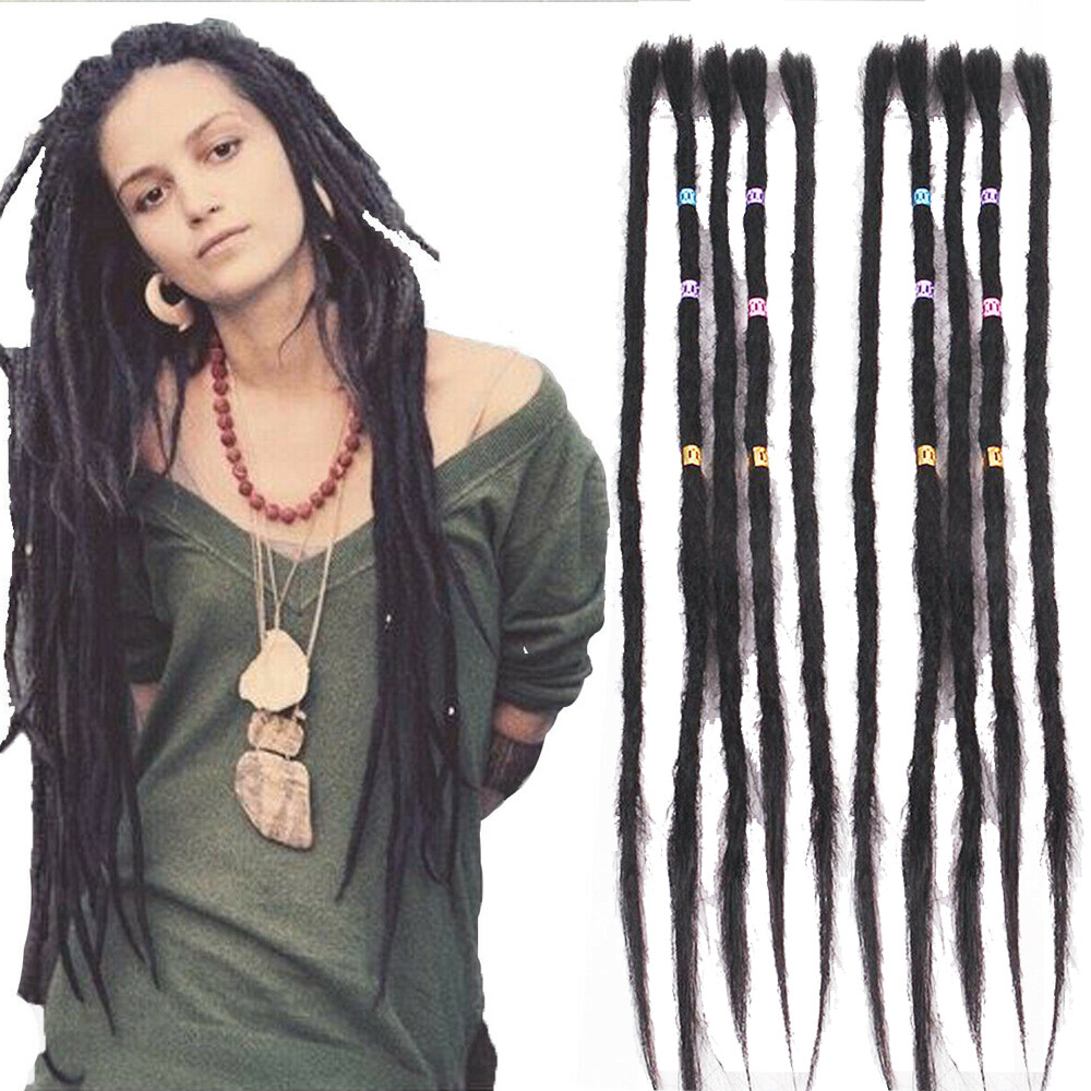10pcs Echthaar Dreadlocks Häkeln Haarverlängerungen Single-Ended Dreads Schwarz | eBay