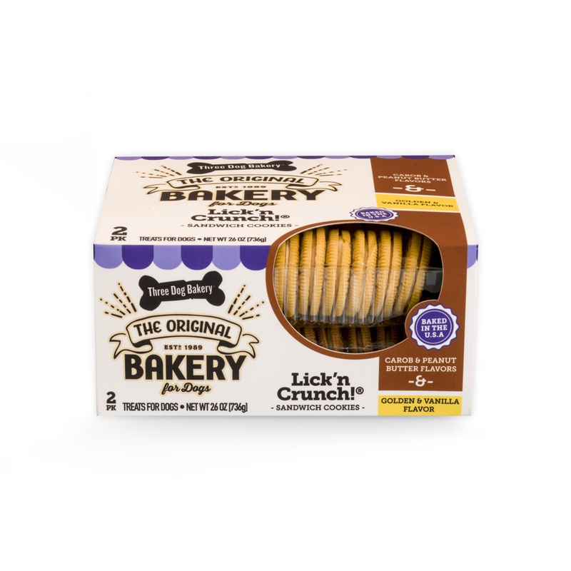 Three Dog Bakery 2Pk Lick'N Crunch Sandwich Cookies Crunchy Dog Treats, 26 Oz.