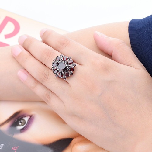 HUTANG GEMS & JEWELRY 7.15CT BLACK GARNET RINGS STONES GEMSTONE 925 SILVER XMAS GIFTS HER ELEGANT LADY
