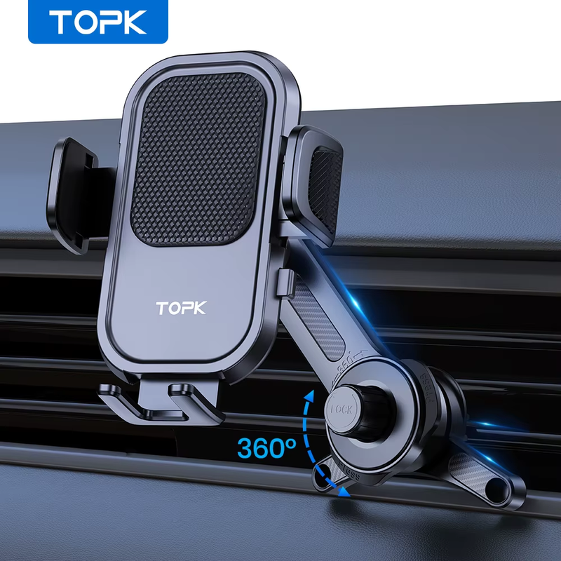 Extended Arm Car Vent Phone Mount Holder,3-Point Support Extendable Metal Hook S