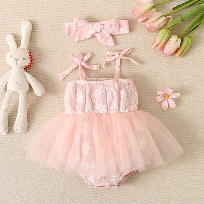 Newborn Baby Girl Lace Mesh Tutu Sleeveless Romper Dress Headband Clothes Outfit