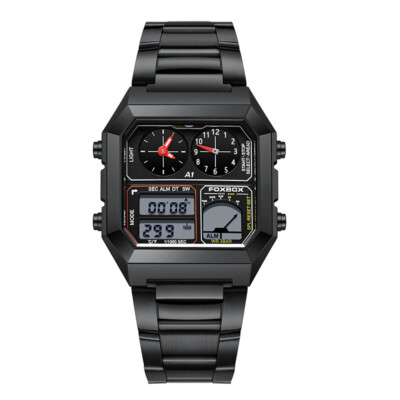 LIGE FOXBOX Men Watch Rectangle Wristwatch Digital Silver Steel Business Watches