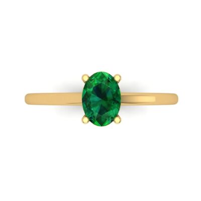 Pre-owned Pucci 1ct Oval Designer Statement Bridal Simulated Emerald Ring Real 14k Yellow Gold