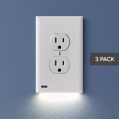 SnapPower GuideLight 2 - Outlet Wall Plate LED Night Light (White, Duplex) - 3pk