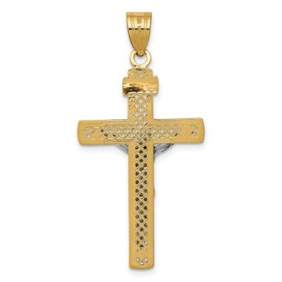 Pre-owned Superdealsforeverything Real 14kt Two-tone Diamond-cut Lattice Cross W/crucifix Pendant