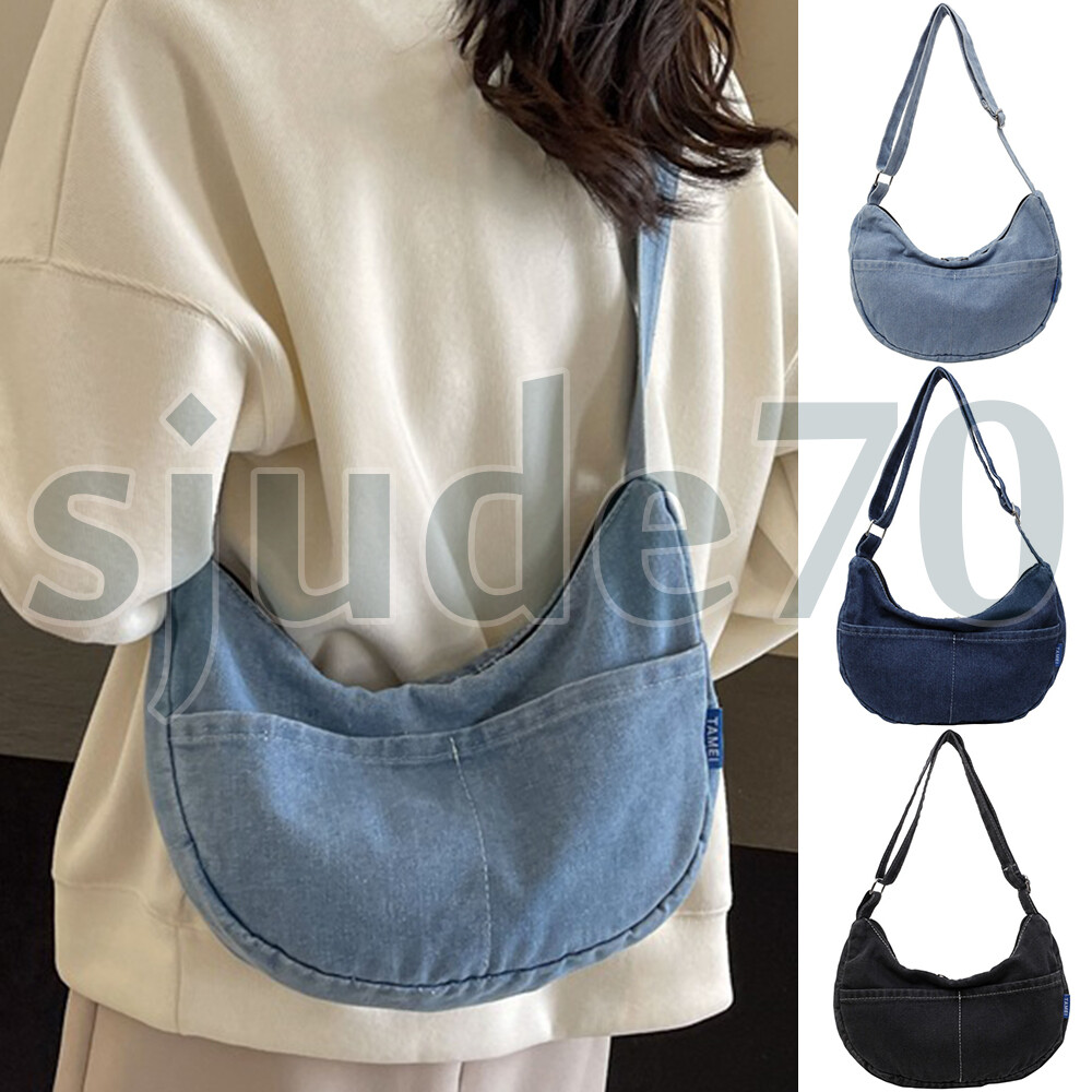 Women Denim Purse Crossbody Bag Jean Tote Crescent Shoulder