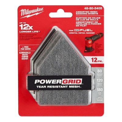 Milwaukee 48-80-5405 80/120/180 Grit Sheets for M12 Orbital Sander - 12 PK