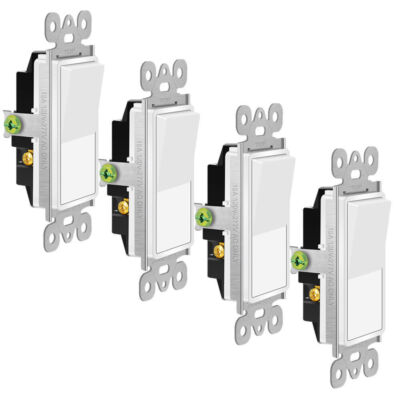 3-Way Wall Light Switch On/Off Rocker Paddle Switch 15A 120/277V UL White x4PCS